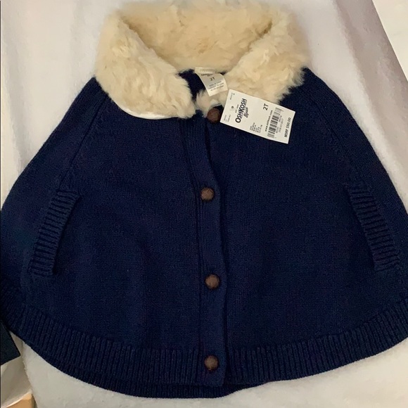 Navy poncho with fur collar - Picture 1 of 2